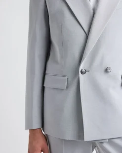 Relaxed-Fit Double-Breasted Light Grey Suit Blazer