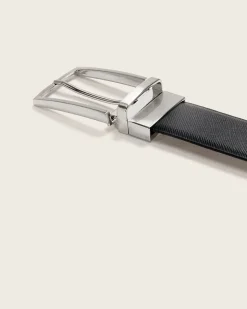 Reversible Black and Tan Saffiano Leather Belt