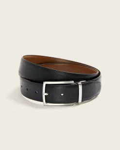 Reversible Black and Tan Saffiano Leather Belt