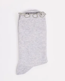 Ribbed Crew Socks with Scalloped Hems