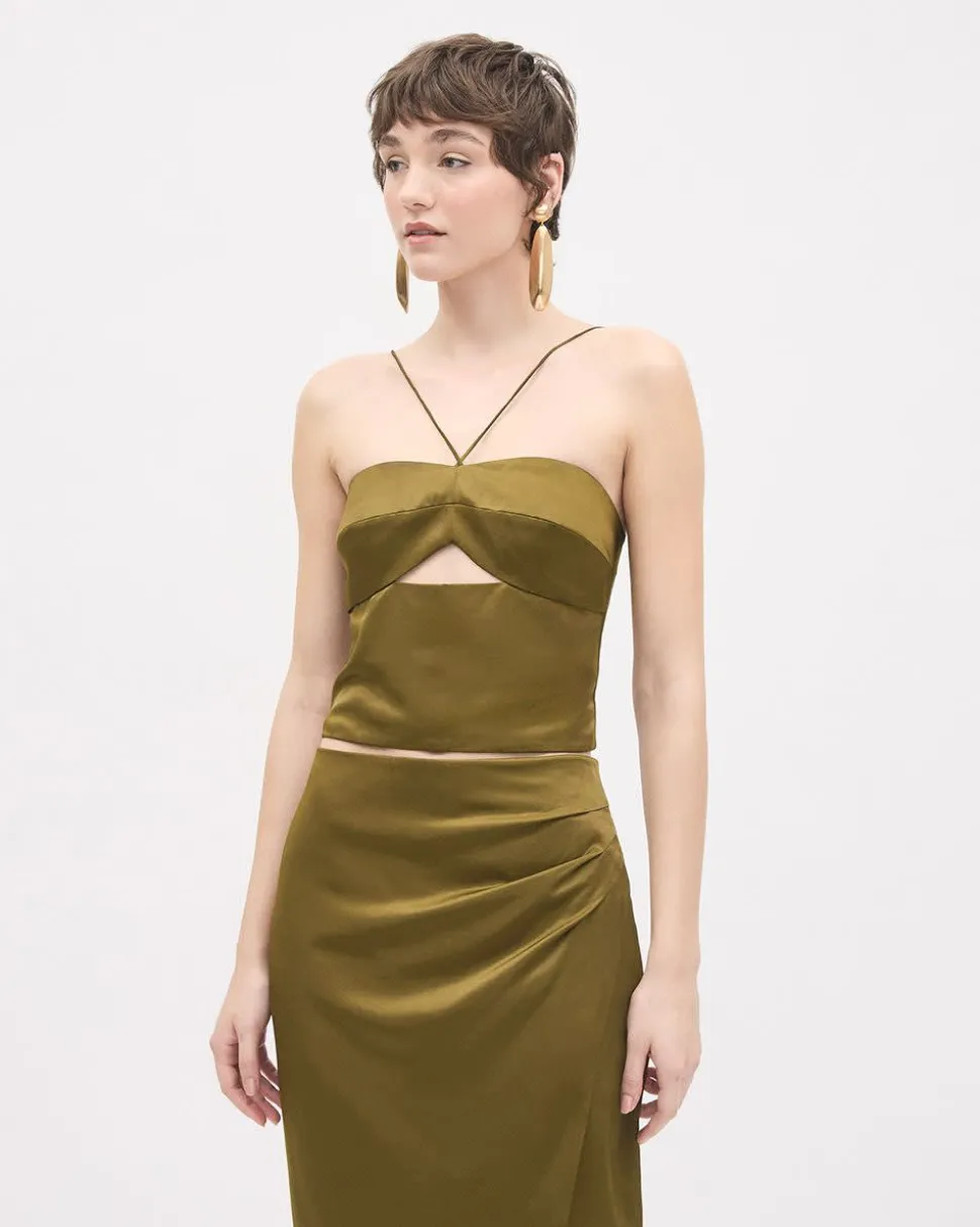 Satin Sleeveless Cocktail Blouse with Sweetheart Neckline