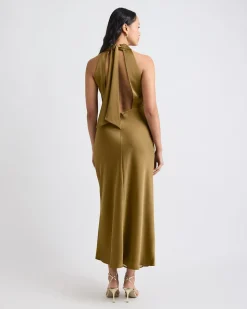 Satin Sleeveless Halter-Neck Midi Cocktail Dress