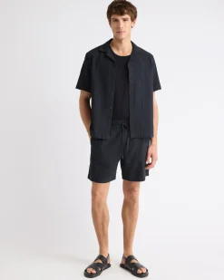 Seersucker Short-Sleeve Shirt with Camp Collar