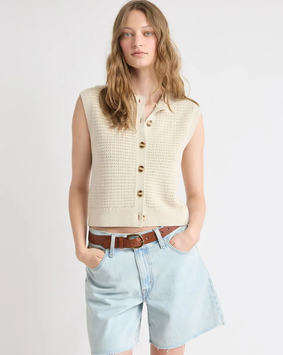 Short Sweater Vest with Pointelle Stitches