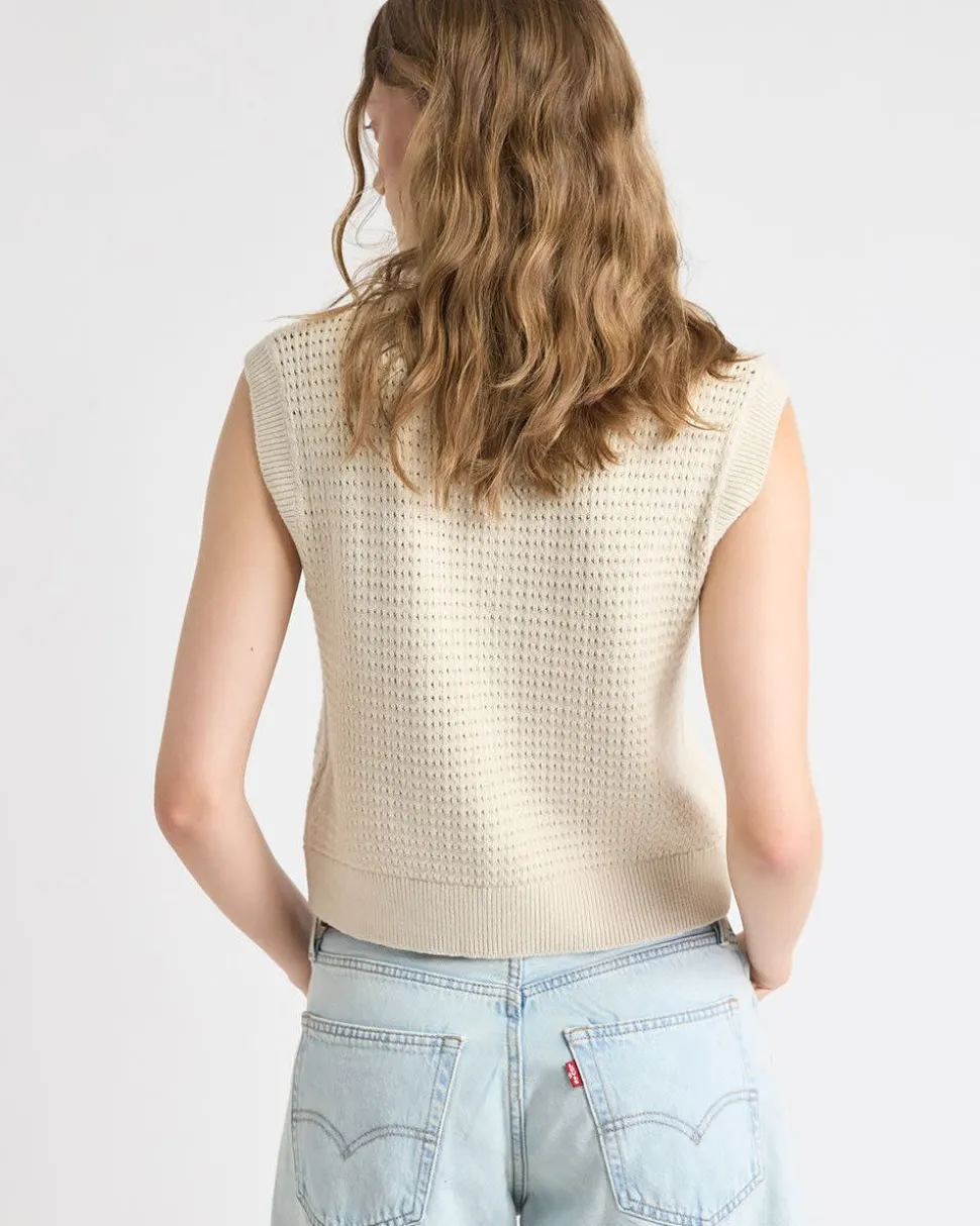 Short Sweater Vest with Pointelle Stitches