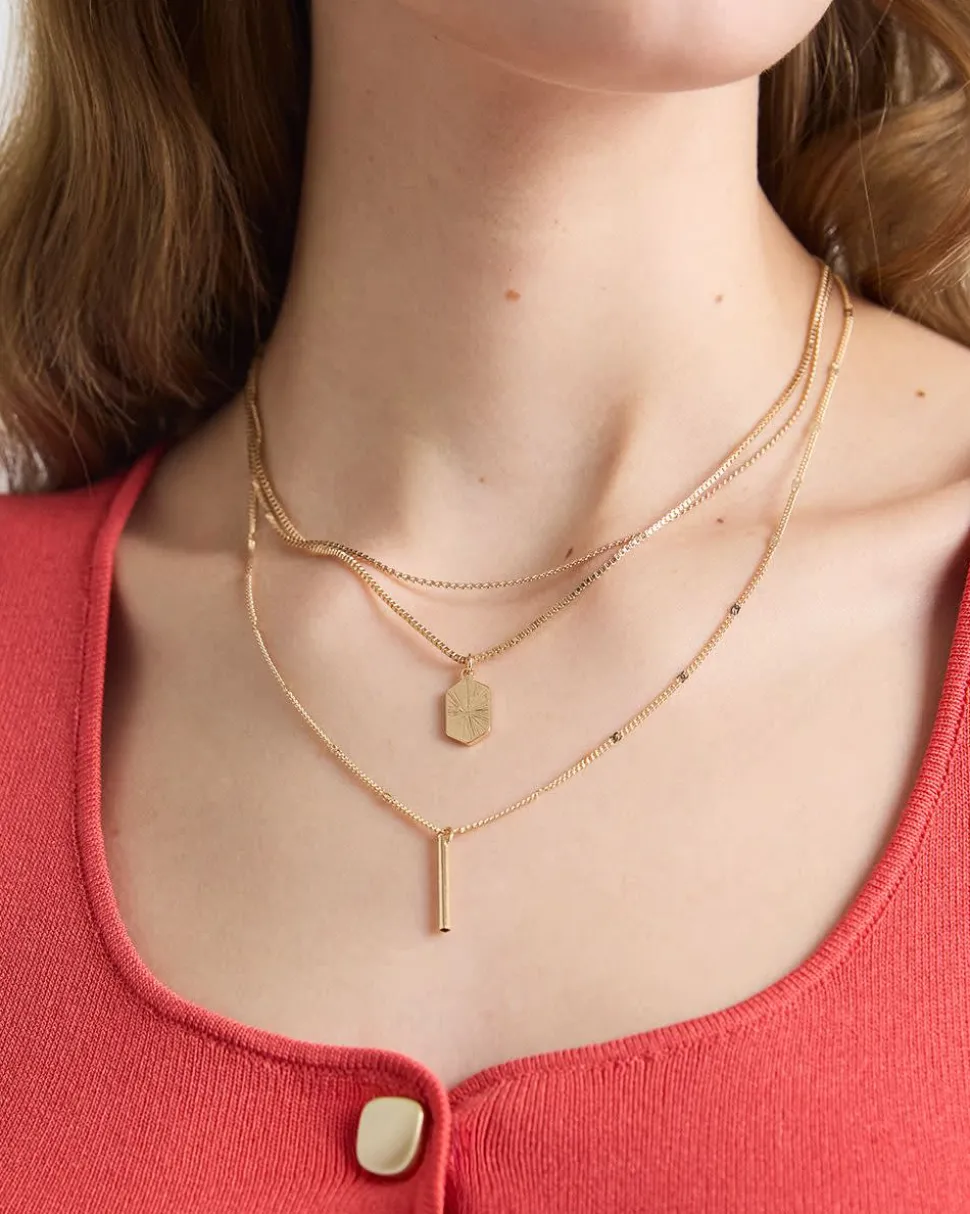 Short Triple-Chain Golden Necklace