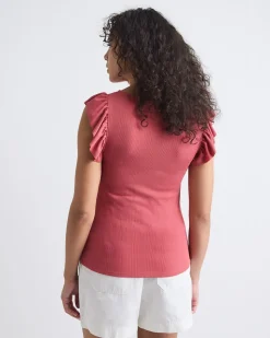 Short-Flutter-Sleeve Crew-Neck Top