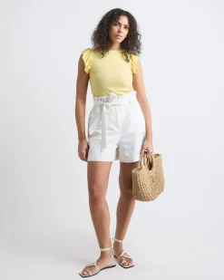 Short-Flutter-Sleeve Crew-Neck Top