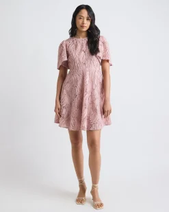 Short-Flutter-Sleeve Fit and Flare Novelty Dress