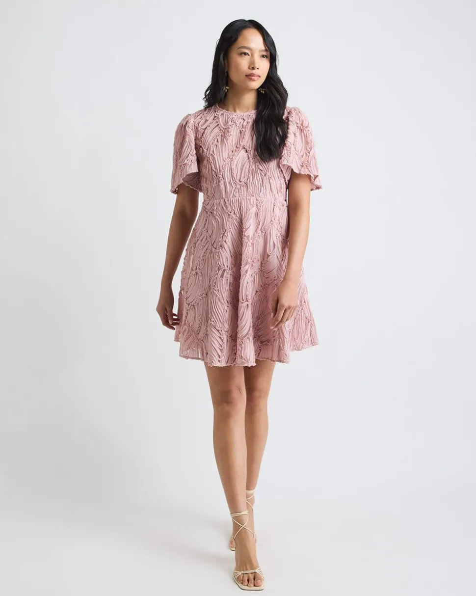 Short-Flutter-Sleeve Fit and Flare Novelty Dress