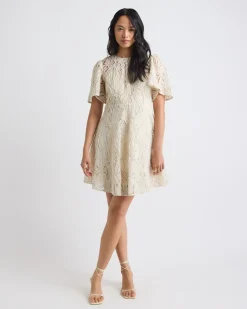Short-Flutter-Sleeve Fit and Flare Novelty Dress