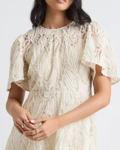 Short-Flutter-Sleeve Fit and Flare Novelty Dress