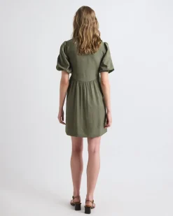 Short-Puffy-Sleeve V-Neck Fluid Mini Dress