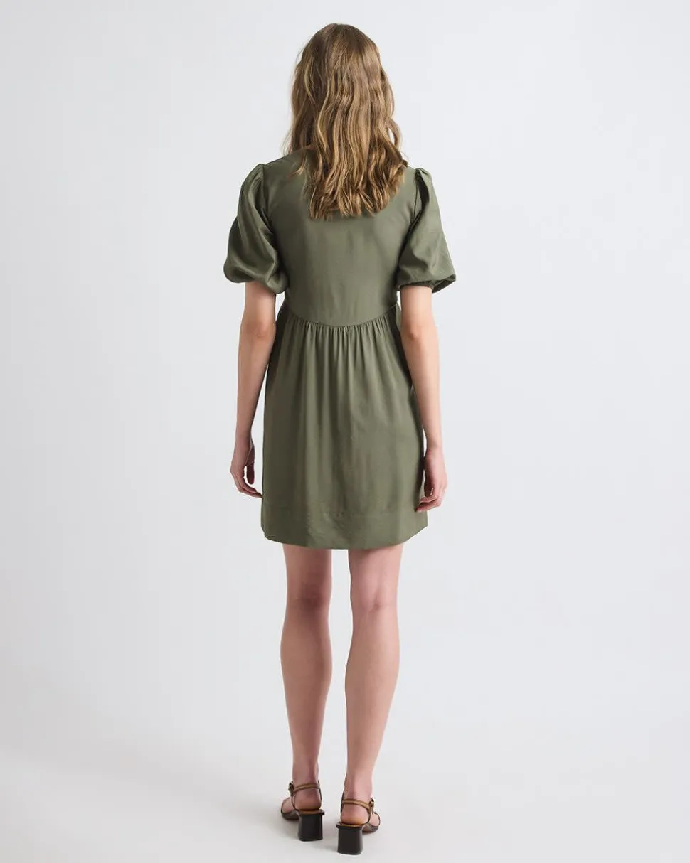 Short-Puffy-Sleeve V-Neck Fluid Mini Dress