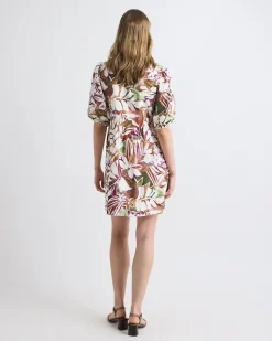 Short-Puffy-Sleeve V-Neck Fluid Mini Dress