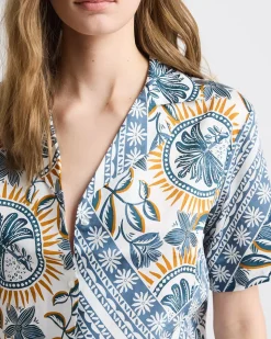 Short-Sleeve Buttoned-Down Satin Blouse