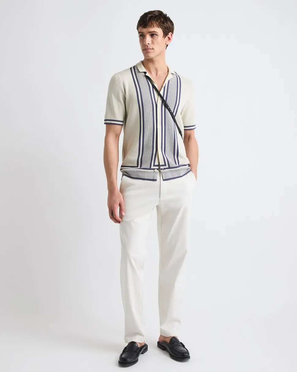 Short-Sleeve Buttoned-Down Sweater Shirt with Camp Collar