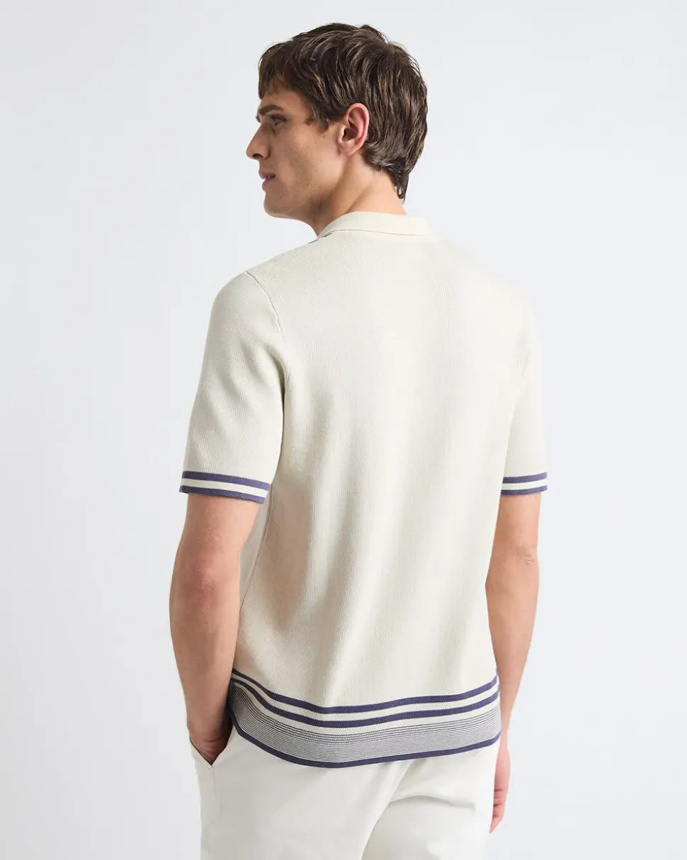 Short-Sleeve Buttoned-Down Sweater Shirt with Camp Collar