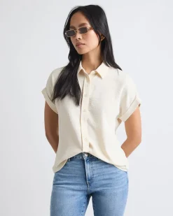 Short-Sleeve Buttoned-Down Blouse