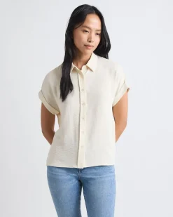 Short-Sleeve Buttoned-Down Blouse