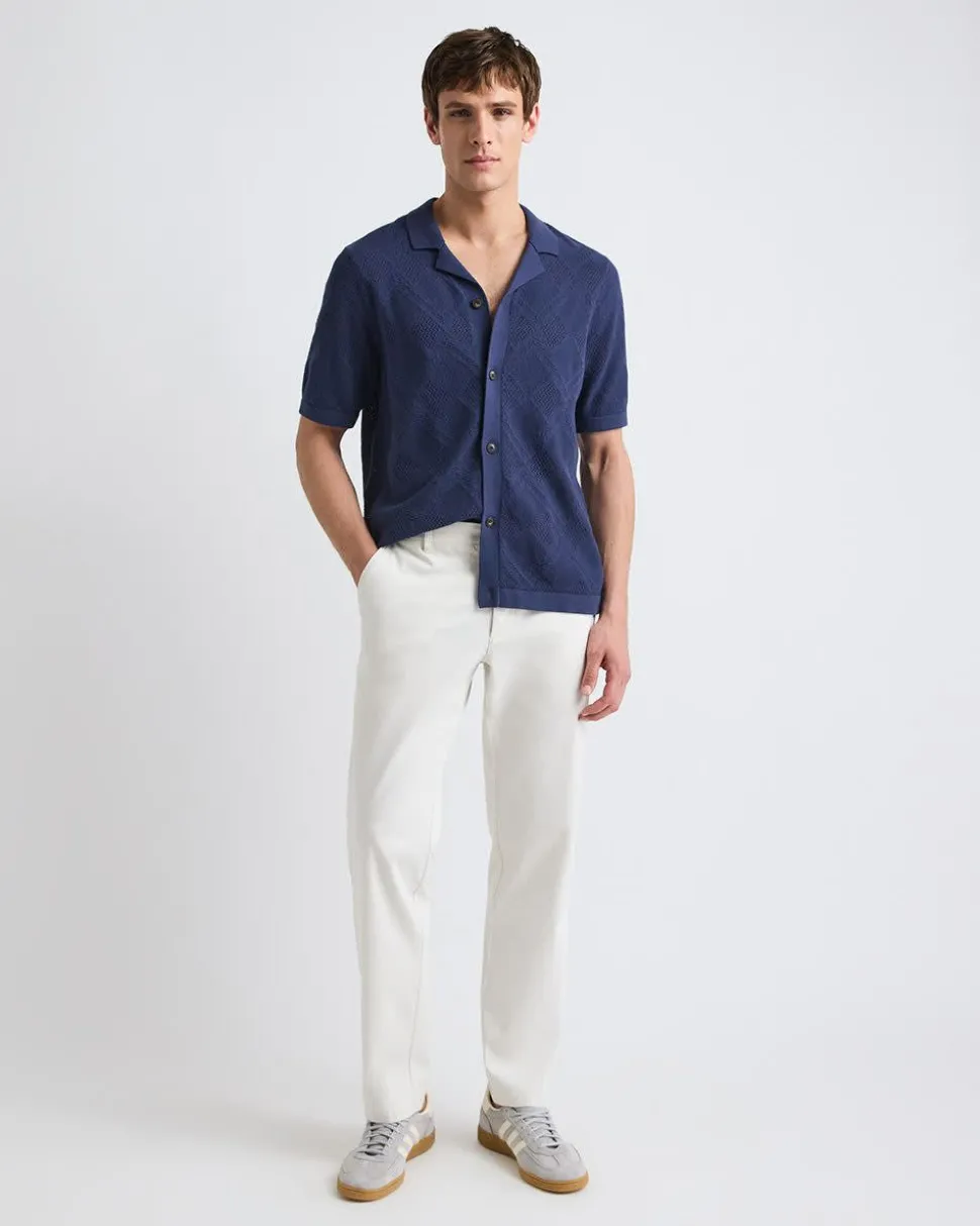Short-Sleeve Buttoned-Down Argyle Sweater with Camp Collar