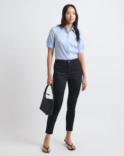 Short-Sleeve Buttoned-Down Poplin Blouse