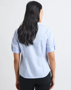 Short-Sleeve Buttoned-Down Poplin Blouse