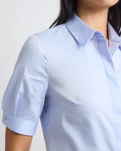 Short-Sleeve Buttoned-Down Poplin Blouse