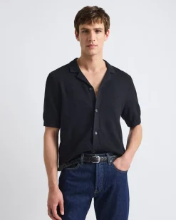Short-Sleeve Buttoned-Down Argyle Sweater with Camp Collar