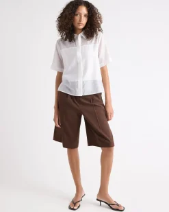 Short-Sleeve Buttoned-Down Blouse with Shirt Collar