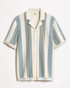 Short-Sleeve Buttoned-Down Sweater with Camp-Collar