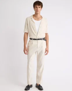 Short-Sleeve Buttoned-Down Sweater with Camp Collar