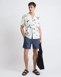 Short-Sleeve Camp-Collar Cropped Shirt with Floral Print
