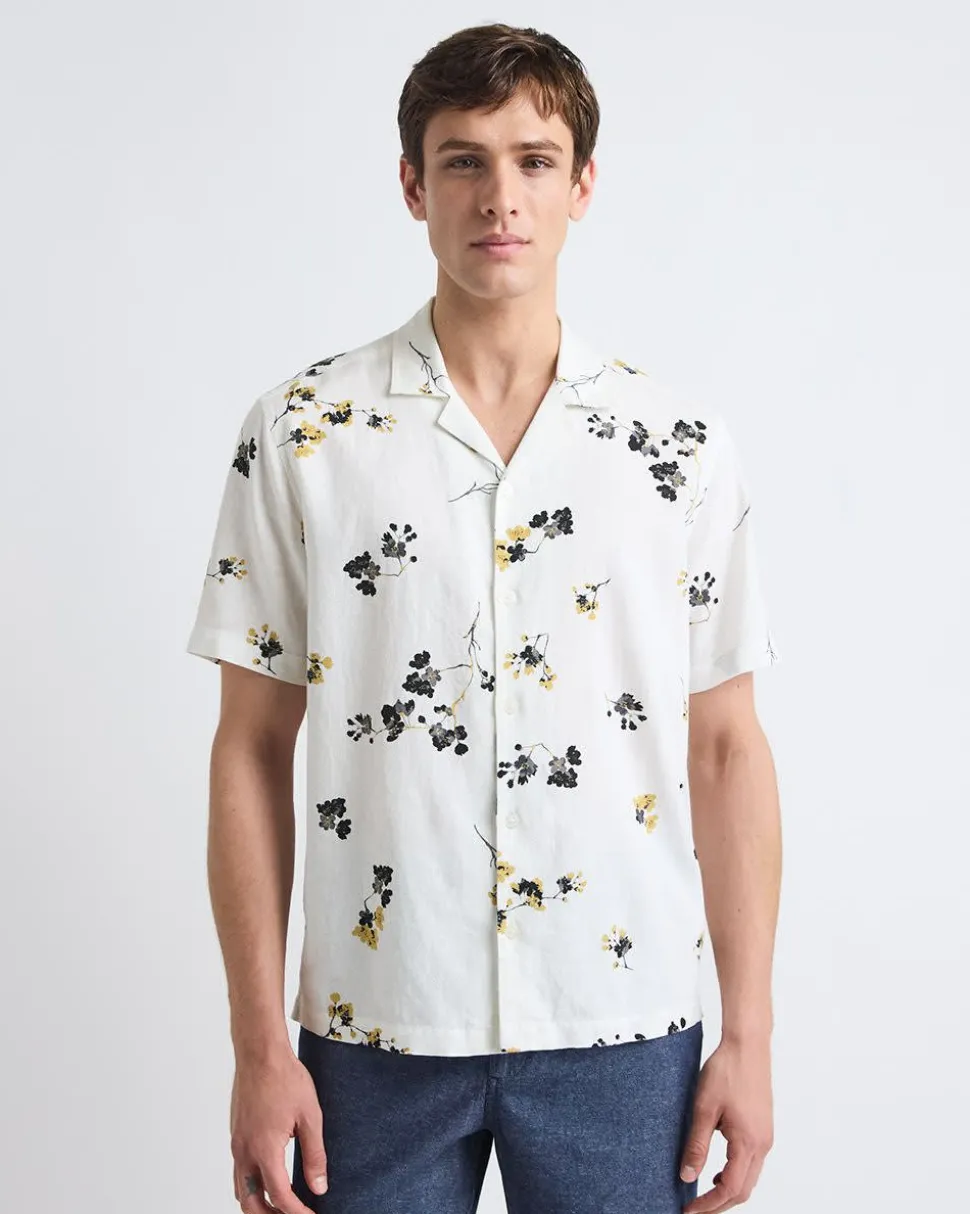 Short-Sleeve Camp-Collar Cropped Shirt with Floral Print