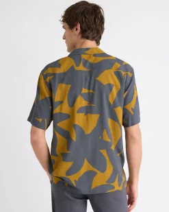 Short-Sleeve Camp-Collar Shirt with Foliage Pattern