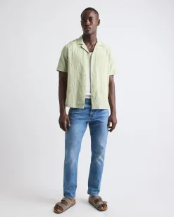 Short-Sleeve Camp-Collar Shirt with Beaded Pattern