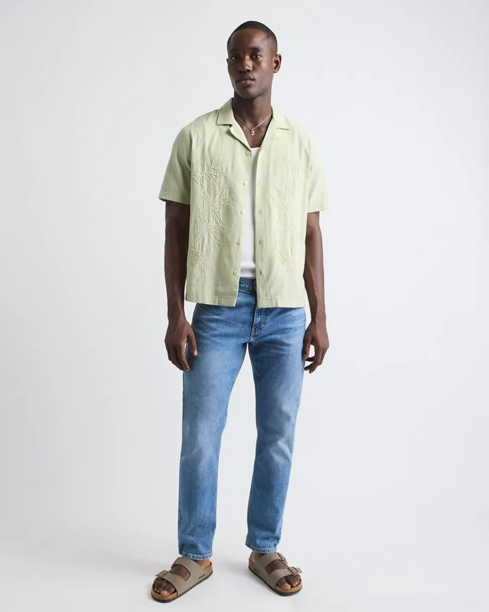 Short-Sleeve Camp-Collar Shirt with Beaded Pattern