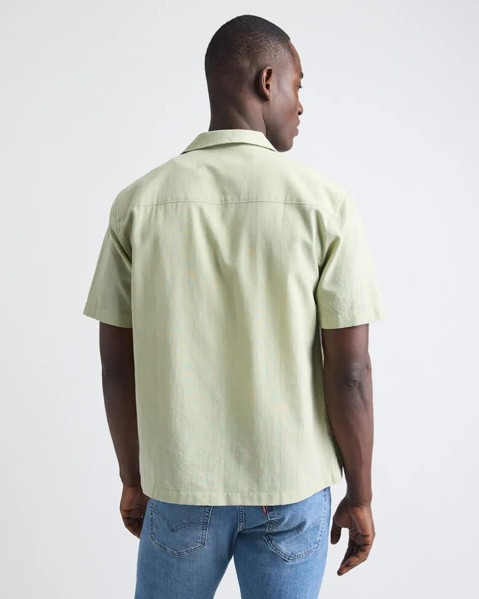 Short-Sleeve Camp-Collar Shirt with Beaded Pattern