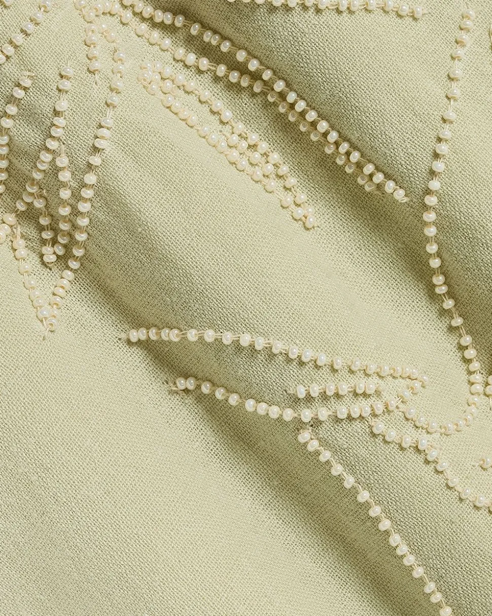 Short-Sleeve Camp-Collar Shirt with Beaded Pattern