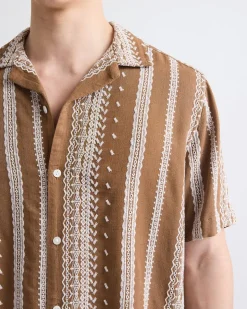 Short-Sleeve Camp-Collar Shirt with Embroidered Details
