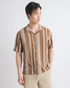 Short-Sleeve Camp-Collar Shirt with Embroidered Details