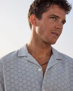 Short-Sleeve Camp-Collar Shirt with Embroidered Details