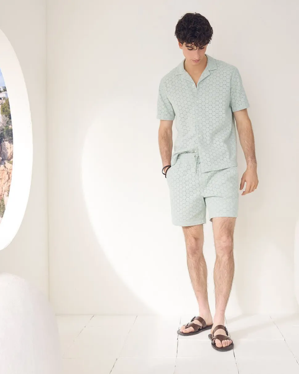 Short-Sleeve Camp-Collar Shirt with Embroidered Details