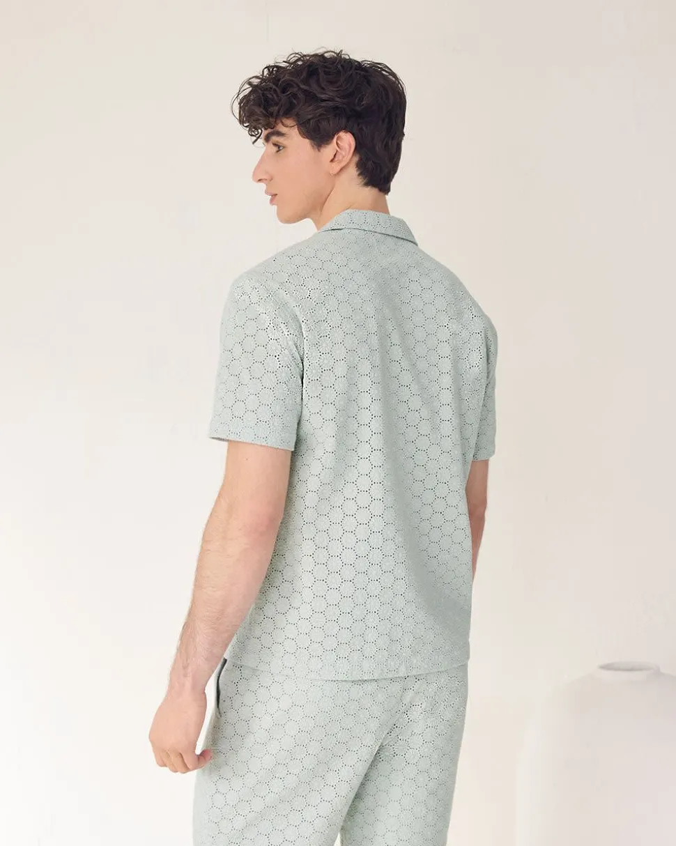 Short-Sleeve Camp-Collar Shirt with Embroidered Details