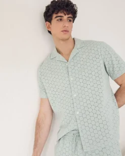 Short-Sleeve Camp-Collar Shirt with Embroidered Details