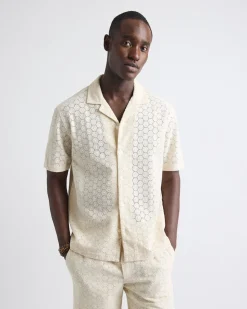 Short-Sleeve Camp-Collar Shirt with Embroidered Details