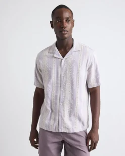 Short-Sleeve Camp-Collar Shirt with Embroidered Details