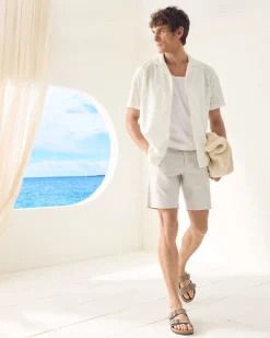 Short-Sleeve Camp-Collar Shirt with Embroidered Details
