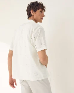 Short-Sleeve Camp-Collar Shirt with Embroidered Details