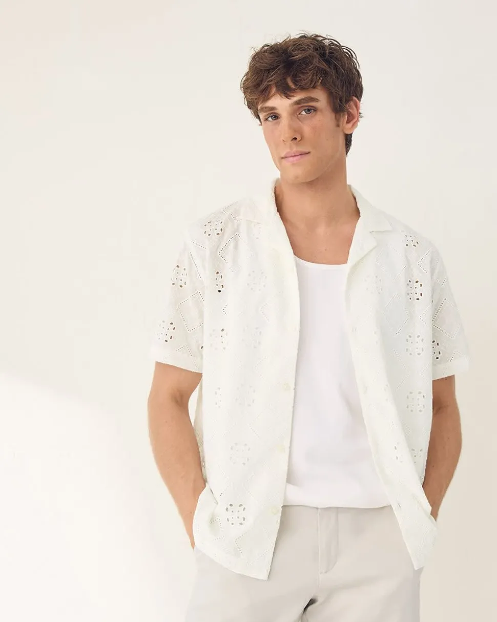 Short-Sleeve Camp-Collar Shirt with Embroidered Details